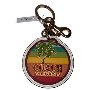 Coach California Rainbow Leather Keychain Purse Bag Charm Palm Tree Clip NEW